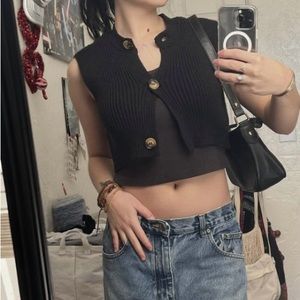 NWT FREE PEOPLE Naiome Rib Micro Vest. Black.  Small